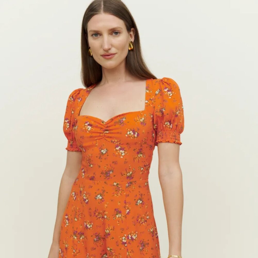 Reformation Orange Floral Midi Dress